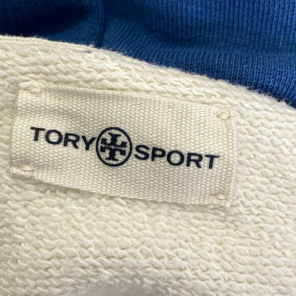 Tory Burch Tory Sport Oversized Sweatshirt Hoodie Blue Ivory Women's Size XL - Picture 6 of 11